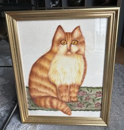 Charming Vintage Signed THEOREM PAINTING Of An Orange Tabby Cat- NO SHIPPING