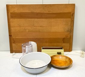 A Cutting Board, Enamelware And More Vintage Kitchen Items