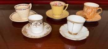 Five Vintage Tea Cups And Saucers- Old Ivory, Royal Sealy, Crown Ducal, Gainsborough - Poland, England