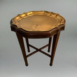 Ethan Allen Side Table With Brass Tray Insert