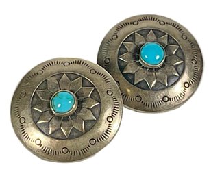 Circular Sterling Silver Turquoise Pierced Earrings