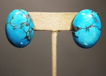 Pair Genuine Turquoise Pierced 1980s Earrings