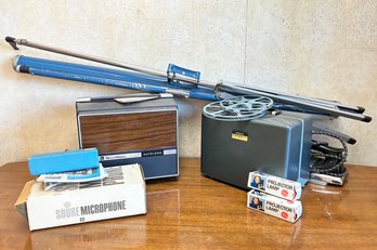 Vintage Media - 8MM Projector, Screen, Microphones, And More