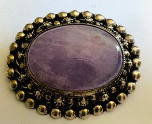 VINTAGE 835 SILVER PURPLE QUARTZ BROOCH