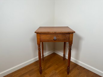 An Antique Solid Maple One Drawer End Table