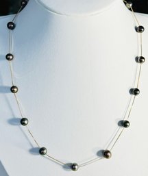 BEAUTIFUL 14K GOLD BLACK PEARL STATIONS NECKLACE