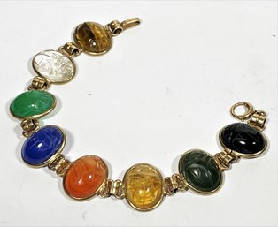 14K Gold Vintage Carved Semiprecious Stone Scarab Bracelet