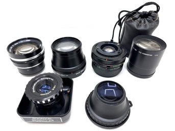 5 Camera Lenses: Canon, Super DeJur, Olympus, Five Star, Sony & Rodenstock-Omegaron