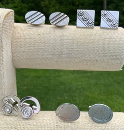 4 Pairs Silver Tone Cufflinks