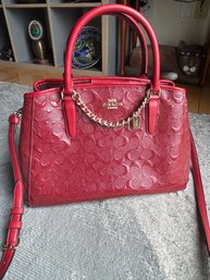 Wonderful COACH 'MARGOT RED' Debossed Patent Leather Carryall Purse