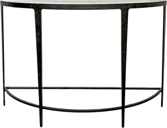 A Modern Polished Iron Glass Top Demi Lune Console By Charleston Forge For Hickory