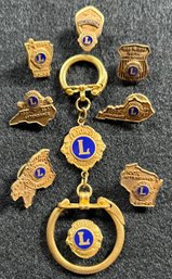 Vintage Lions Club International 100 Percent Attendance 1955  - 1962 Lapel Pins - Key Ring Chain - Enamel