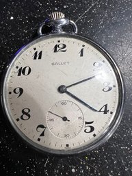 Gallet Silver Pocket Watch With Stopwatch Feature And Analog Dial