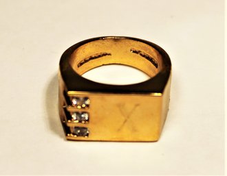 Vintage Gold Plated Men's Ring Signet Monogrammed 'X' Size 8