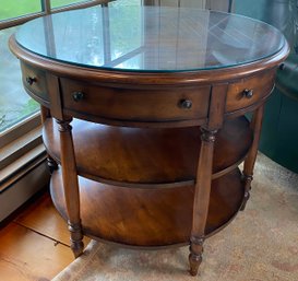 Three Drawer Glass Top Occasional Table