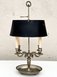 A Vintage Bronze Banker's Lamp With Metal Shade