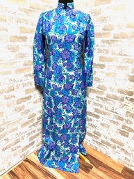 Vintage Groovy Flower Power Custom Made Asian Style Gown