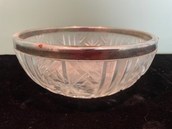 Silver Rimmed Cut Glass Bowl