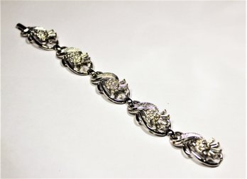 Fine Signed TRIFARI Rhodium Plated White Rhinestone Bracelet