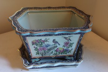 17x12x10 Planter With Tray - Asian With Birds