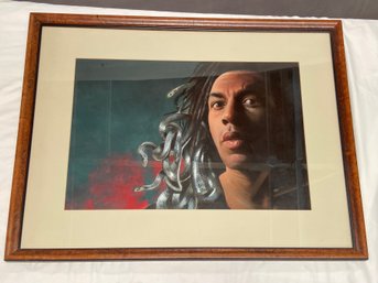 Portrait Of Man With Snake Hair Possibly A Young Bob Marley? Art  34x27 Matted Framed