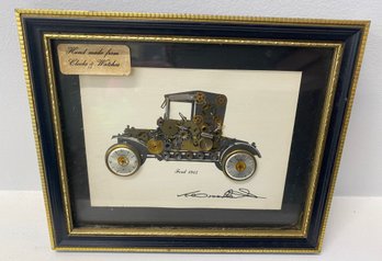 Framed Hand Made From Clocks And Watches 1945 Ford