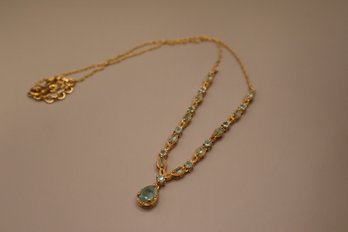 925 Sterling Silver With Gold Tone Overlay And Light Blue Stones Necklace Signed 'STS' By Chuck Clemency
