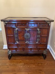 Japanese Burled Elm And Painted Tansu Chest