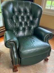 Lazy Boy Green Leather Tufted Back Reclining Wing Chair