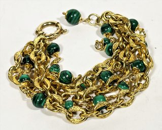 Gold Over Sterling Silver Multi Strand Malachite Bracelet By Milor