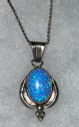 Sterling With Large Fiery 12 Carat Opal Pendant Necklace