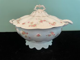 Vintage Porcelain Covered Casserole E. E. C. Co. Flowered Design