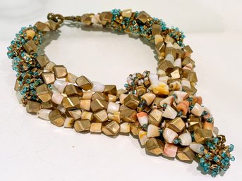 A Fabulous Stone And Brass Necklace By Arthur Koby, C. 1980's