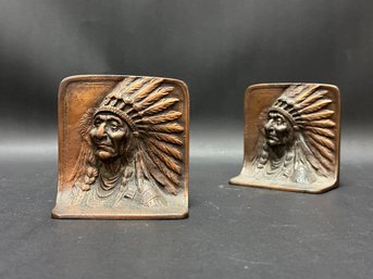 Vintage Bron/Met Bookends Featuring Native American Tribal Chief