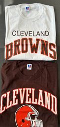 Lot Of 2 NWOT Vintage Cleveland Brown Russell Athletic Tee Shirts Size L Never Worn