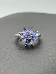 Multi Amethyst Floral Design Sterling Silver Ring