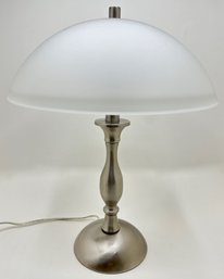 Brushed Nickel Lamp With Glass Shade, Touch Control By Intertek