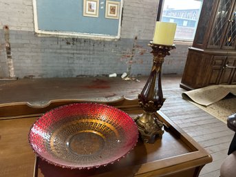 Large Decorative Bowl With Pillar Candle By D'Hierro