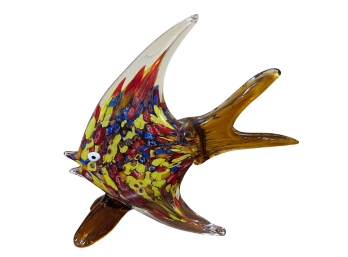 Large Murano Inspired Colorful Art Glass Angel Fish