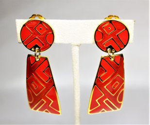 Signed Enamel Clip Earrings GREAT LOOK