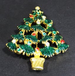 Fie Costume Gold Tone Christmas Tree Brooch W Enamel