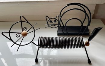 Mid Century Metal / Wire Cat Letter Racks / Pen Holder