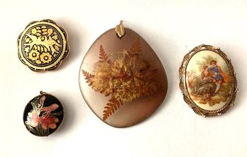 Lot Of 4 Pieces: Two Pins Brooches, Two Pendants