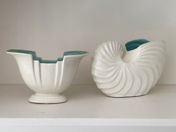 Catalina Pottery Nautilus Shell Vase C 326 Together With A Deco Vase In Ivory