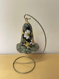 Vintage Bronze Metal Enamel Cloisonne Floral Christmas Bell Ornament