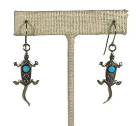 Fine Sterling Silver Turquoise Lizard Pierced Earrings