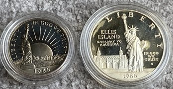 1986 ELLIS ISLAND STATUE OF LIBERTY Centennial Commemorative Silver Dollar Set