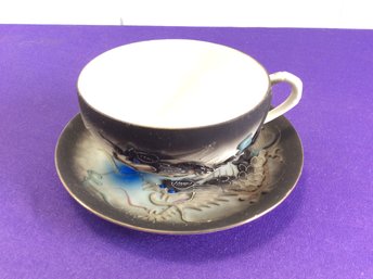 Black And Blue Dragon Decorative Teacup And Saucer Made In Japan