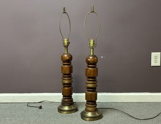 A Pair Of Vintage Wood Table Lamps
