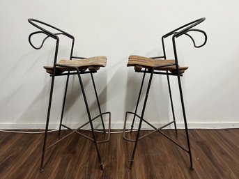 Timeless Arthur Umanoff For Raymor Mid Century Iron And Wood Barstools